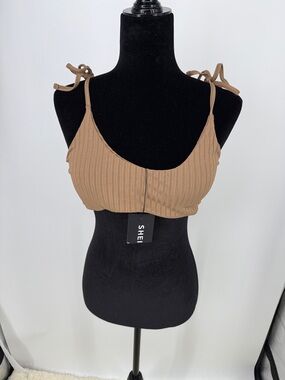 SHEIN Tan Ribbed Tie-Shoulder bikini top size XL nwt